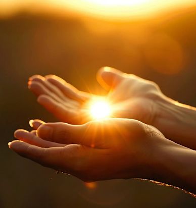 healing hands with glowing light